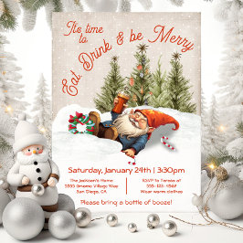 Invitation Mangez Boire et être Joyeux ivres Gnome Noël Party