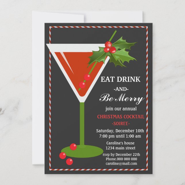 Invitation Mangez Boire et être Joyeux Noël Cocktail Party (Devant)