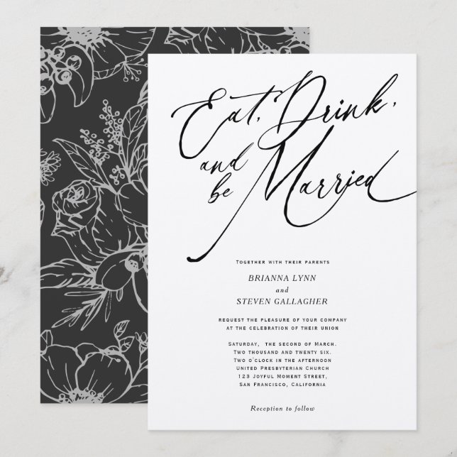 Invitation Mangez boire et être marié Modern Rustic mariage (Devant / Derrière)