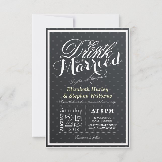 Invitation Mangez boire et être marié Pois noirs et blancs (Devant)
