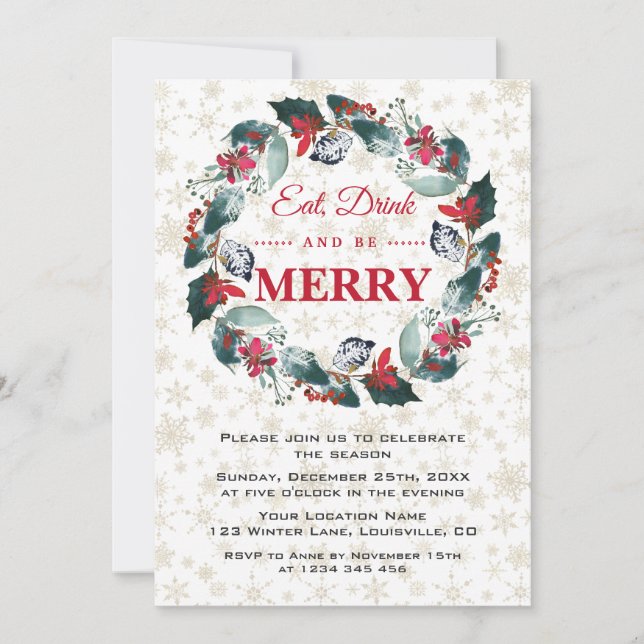 Invitation Mangez Boire et être Merry Wreath Camion Noël (Devant)