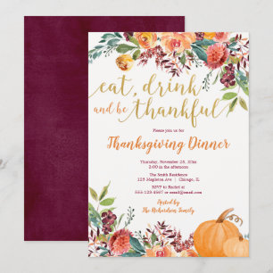 Invitation Mangez Boire et être Thanksgiving Dîner