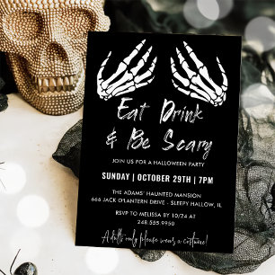 Invitation Mangez Boire Et Soyez Effrayant Gray Halloween Par