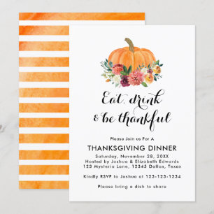Invitation Mangez Boire Et Soyez Heureux Dîner Thanksgiving