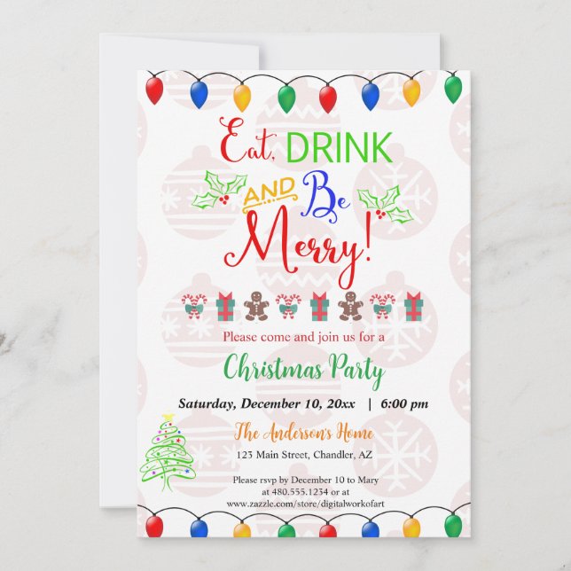 Invitation Mangez Boire et Soyez Joyeux Noël Fête Inv (Devant)