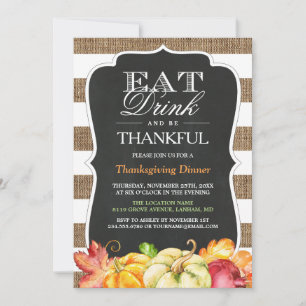 Invitation Mangez Boire et soyez reconnaissant   Thanksgiving