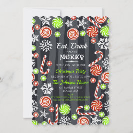 Invitation Mangez Boire Soit Joyeux Noël Bonbons Snowflakes