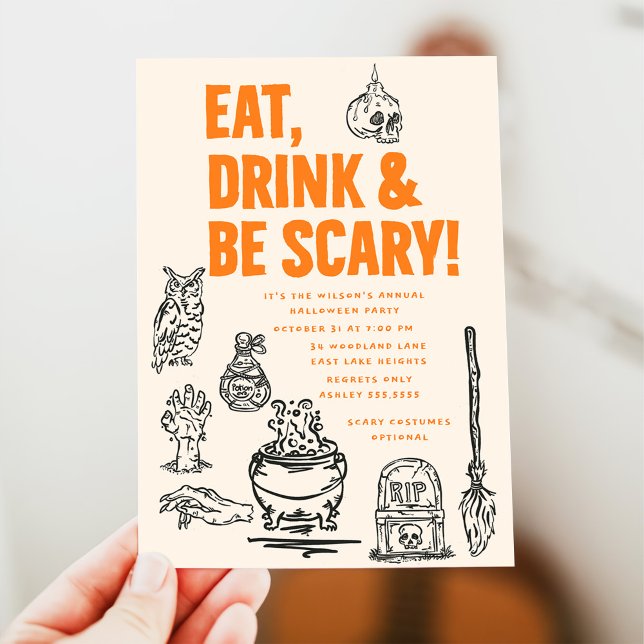 Invitation Mangez Boire & Soyez Effrayant Adulte Halloween Pa (Créateur téléchargé)