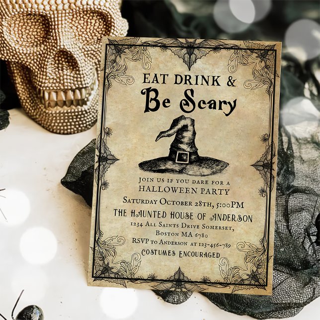 Invitation Mangez Boire & Soyez Effrayant Adulte Halloween Pa (Créateur téléchargé)