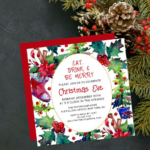 Invitation Mangez Boire & Soyez Joyeux Noël Soir Floral