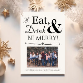 Invitation Mangez Boire Soyez Joyeux Retro Noir Blanc Noël