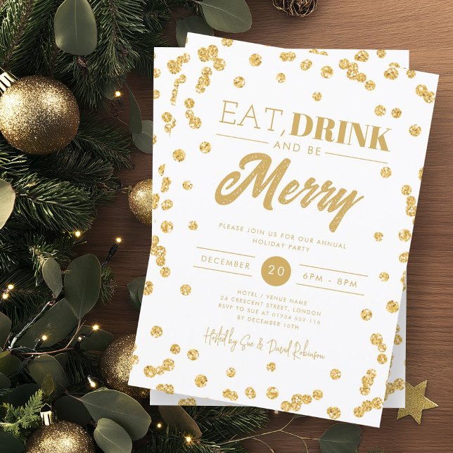 Invitation Mangez Boire Soyez Merry Gold Glam Parties scintil (Créateur téléchargé)