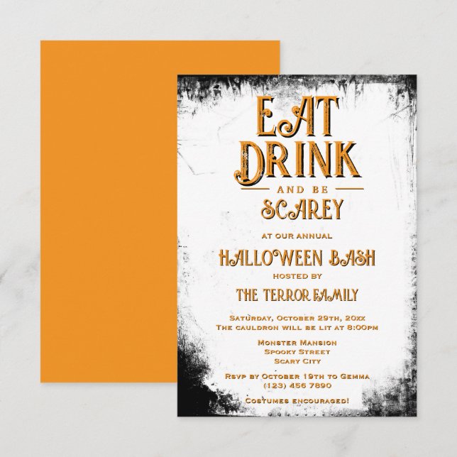 Invitation Mangez Boire & Soyez Scarey Halloween (Devant / Derrière)
