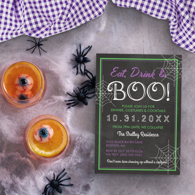 Invitation Mangez Boisson & Boo ! | Chalkboard Halloween (Créateur téléchargé)