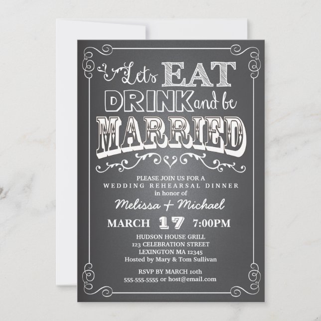 Invitation Mangez, boisson et soyez marié en épousant le (Devant)