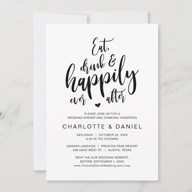 Invitation Mangez, buvez et heureux après, dîner Mariage (Devant)