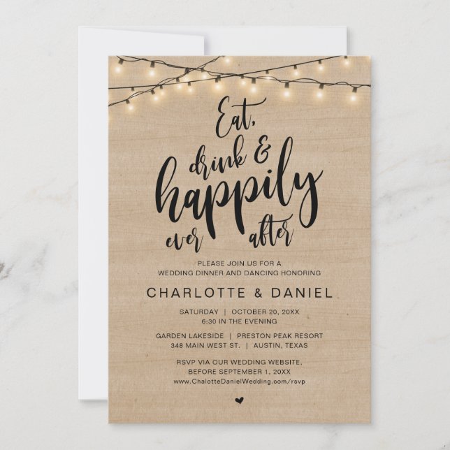 Invitation Mangez, buvez et heureux après, dîner Mariage (Devant)