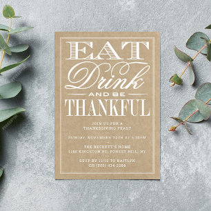 Invitation Mangez, Buvez Et Soyez Heureux Kraft Thanksgiving