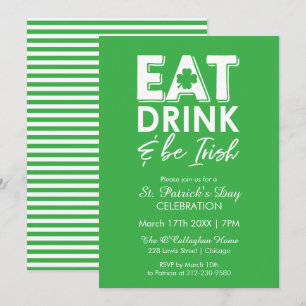 Invitation Mangez, buvez et soyez irlandais Fête moderne de l