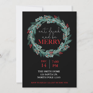 Invitation Mangez, Buvez et Soyez Joyeux Noël Fête Potluck I