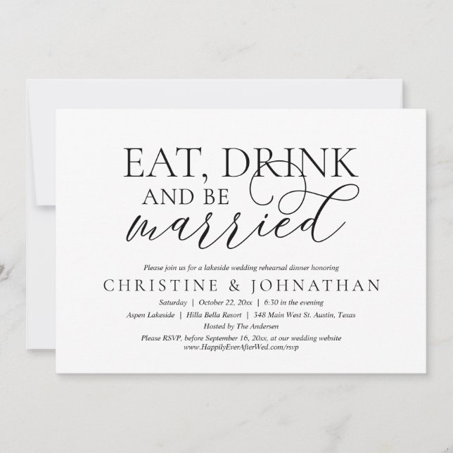 Invitation Mangez, Buvez Et Soyez Marié Dîner De Répétition M (Devant)