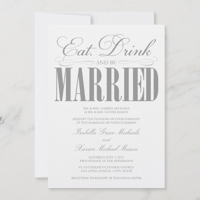 Invitation Mangez, buvez et soyez mariés | Invite de mariage (Devant)