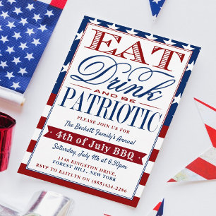 Invitation Mangez, buvez et soyez Patriotique 4 juillet