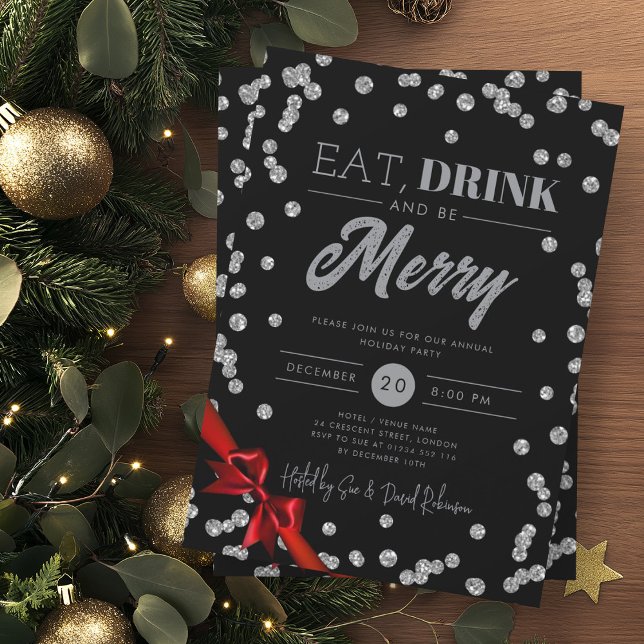 Invitation Mangez, Buvez Parties scintillant Argent Xmas Ruba (Créateur téléchargé)