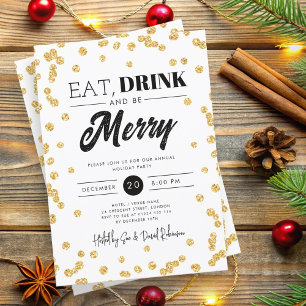 Invitation Mangez, Buvez Soyez Joyeux Parties scintillant d'o