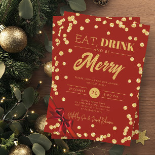 Invitation Mangez, Buvez Soyez Merry Gold Parties scintillant