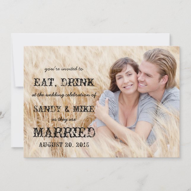 Invitation Mangez un Mariage campagnard rustique marié (Devant)