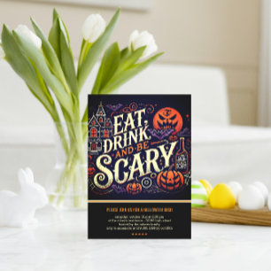 Invitation Mangez un verre et soyez effrayant Black Halloween