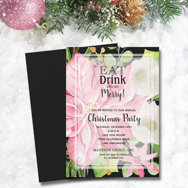 Invitation Mangez un verre et soyez joyeux fête de Noël flora (Eat Drink and Be Merry Floral Christmas Party Invitations)