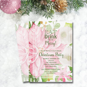 Invitation Mangez un verre et soyez joyeux fête de Noël flora