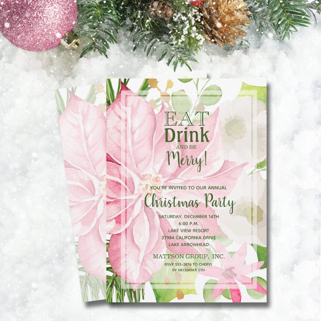 Invitation Mangez un verre et soyez joyeux fête de Noël flora (Eat Drink and Be Merry Floral Christmas Party Invitations)