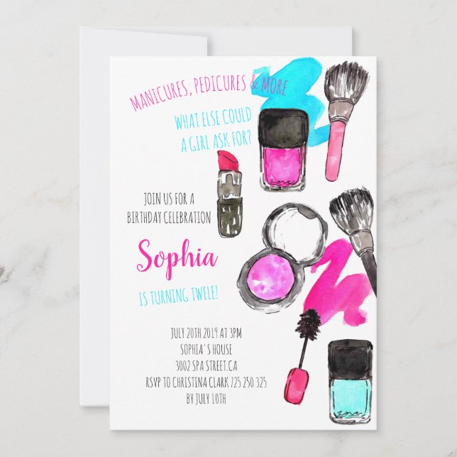 Invitation Manicure Mani Padi Make Up Girl Birthday (Devant)