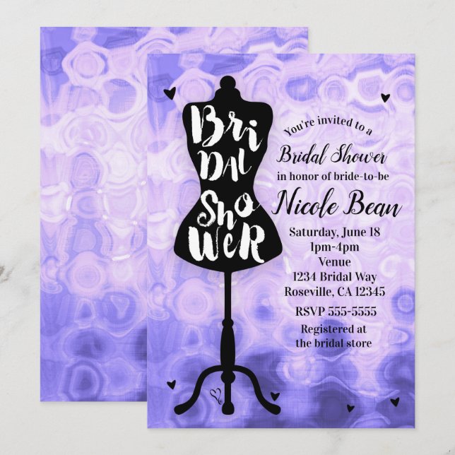 Invitation Mannequin moderne Glam Mode violet Fête des mariée (Devant / Derrière)