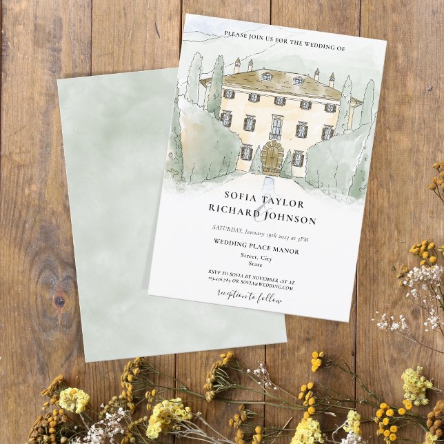 Invitation Manoir Rustique Aquarelle Maison Italie Toscane (Créateur téléchargé)
