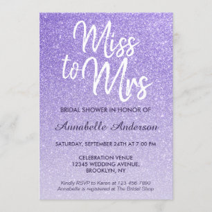 Invitation Manque à Mme Purple Violet Parties scintillant Fêt
