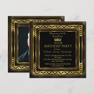 Invitation Mans Anniversaire Photo Crown Gold Art Déco