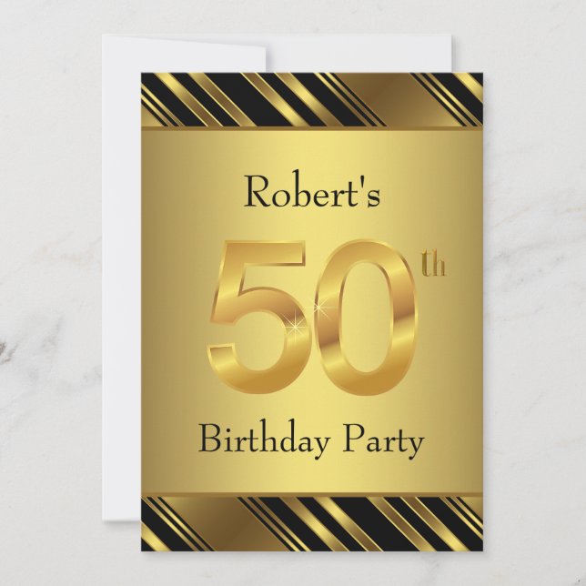 Invitation Mans Black and Gold 50th Birthday Party (Devant)