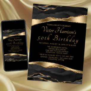 Invitation Mans Black Gold Agate Anniversaire