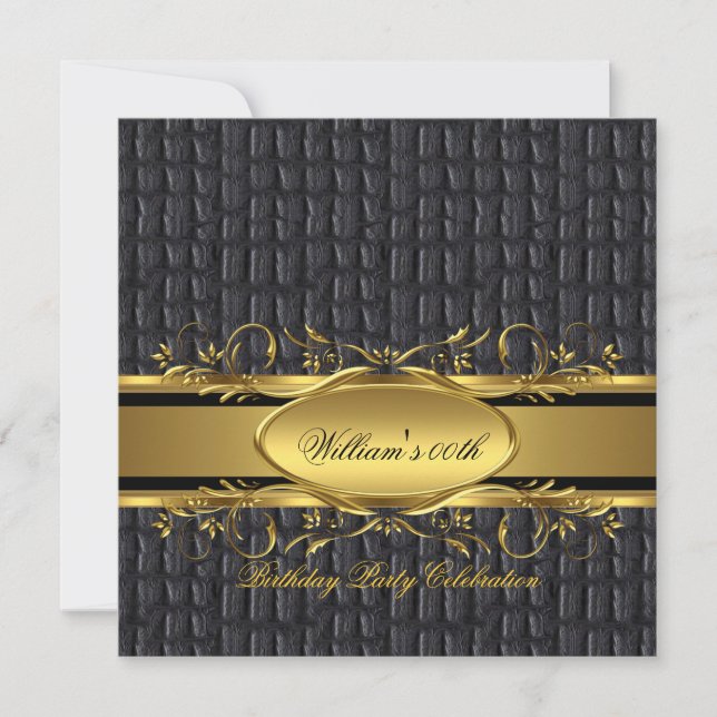 Invitation Mans Brown Black Gold fête d'anniversaire Hommes (Devant)