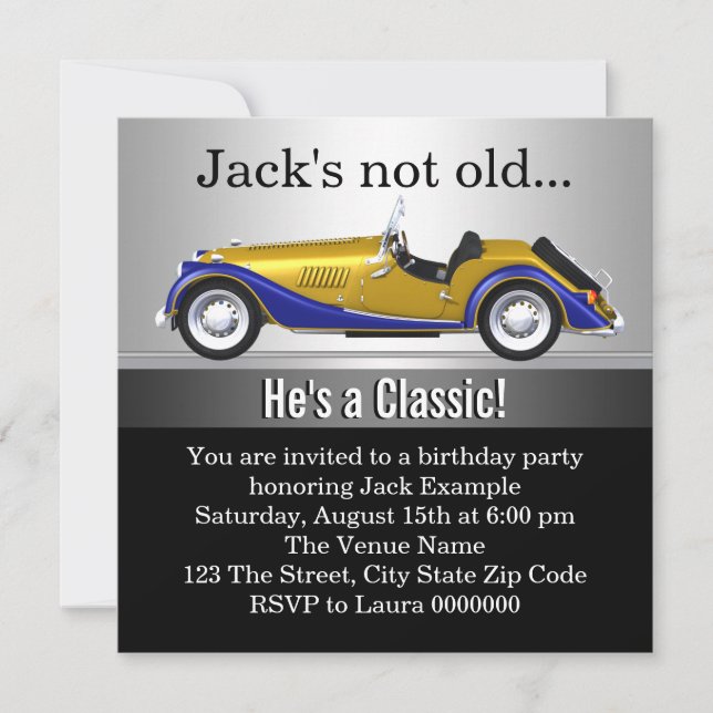 Invitation Mans Classic Voiture Fête d'anniversaire (Devant)
