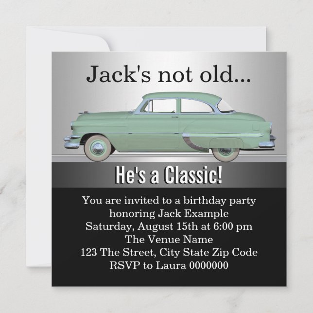 Invitation Mans Classic Voiture Fête d'anniversaire (Devant)