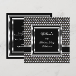 Invitation Mans Elégant Noir Argent Anniversaire Hommes