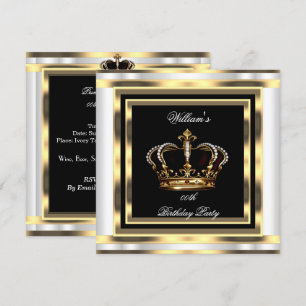 Invitation Mans Noir Argent Blanc Or Anniversaire Prince King