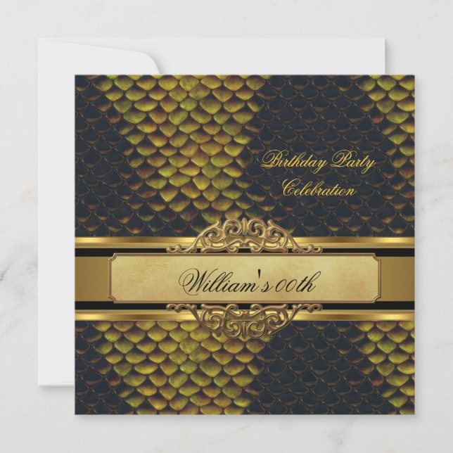 Invitation Mans Snakeskin Black Gold Fête Anniversaire Hommes (Devant)