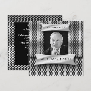 Invitation Mans Vintage 60ème Argent Métal Noir Anniversaire