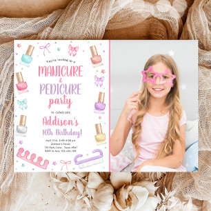 Invitation Manucure et pédicure fête d'anniversaire Bow Mani-